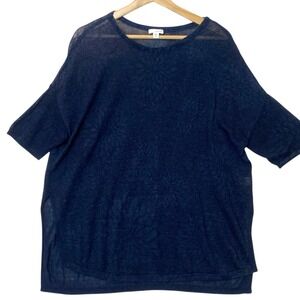 Pure Jill Sheer Floral Sweater M Blue Linen Oversized Relaxed Breathable Comfort